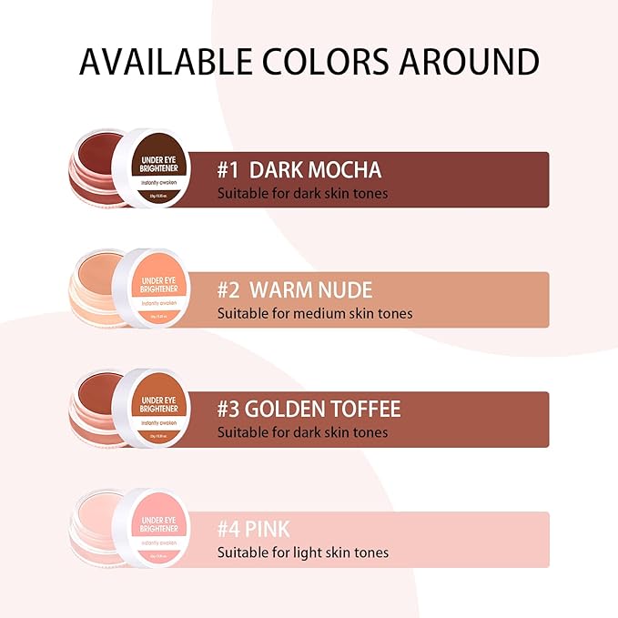 Under Eye Brightener Concealer, Long-Lasting Hydrating and Waterproof Color Corrector for Dark Circles, Full Coverage Lightweight Undereye Brightening Cream with Puff & Concealer Pen, #01 Dark Mocha