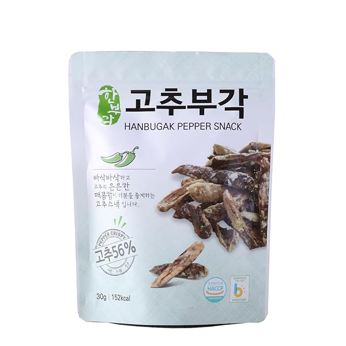 [HANBUGAK] Pepper Snack, Crispy Pepper Chips, Pepper Bugak, Korean Traditional Snack, No Artificial Preservatives, 5.29 oz (1.05 oz X 5ea)