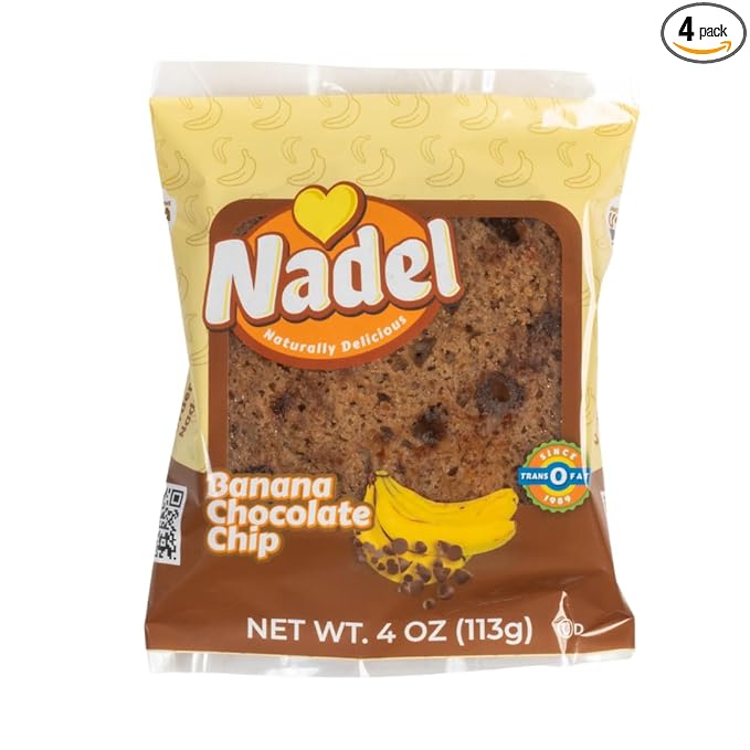 Nadel - NATURALLY DELICIOUS BANANA CHOCOLATE CHIP CAKE SLICES (4 Pack) Sweet Breads & Cakes, Back to School lunch snack, breakfast bar