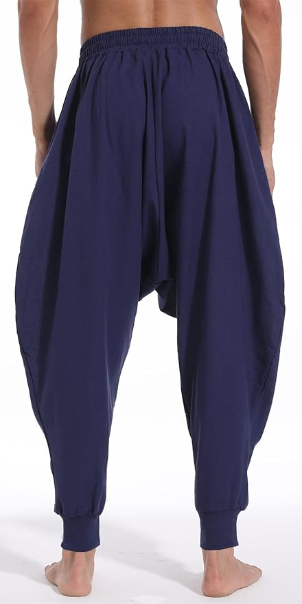 AITFINEISM Men's Drawstring Aladdin Hippie Harem Pants Loose Drop Crotch Trousers