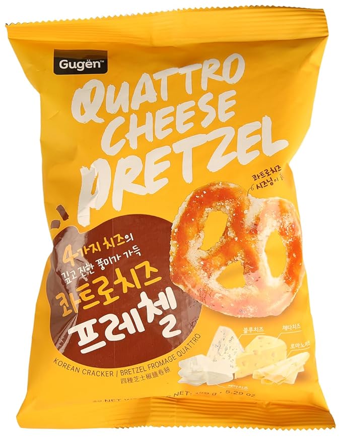 Quattro Cheese Flavored Pretzels, Korean Crunchy Snack, Cheese Blend Flavor, Bold and Savory