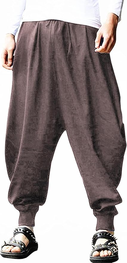 AITFINEISM Men's Drawstring Aladdin Hippie Harem Pants Loose Drop Crotch Trousers