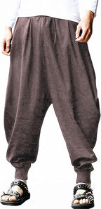 AITFINEISM Men's Drawstring Aladdin Hippie Harem Pants Loose Drop Crotch Trousers