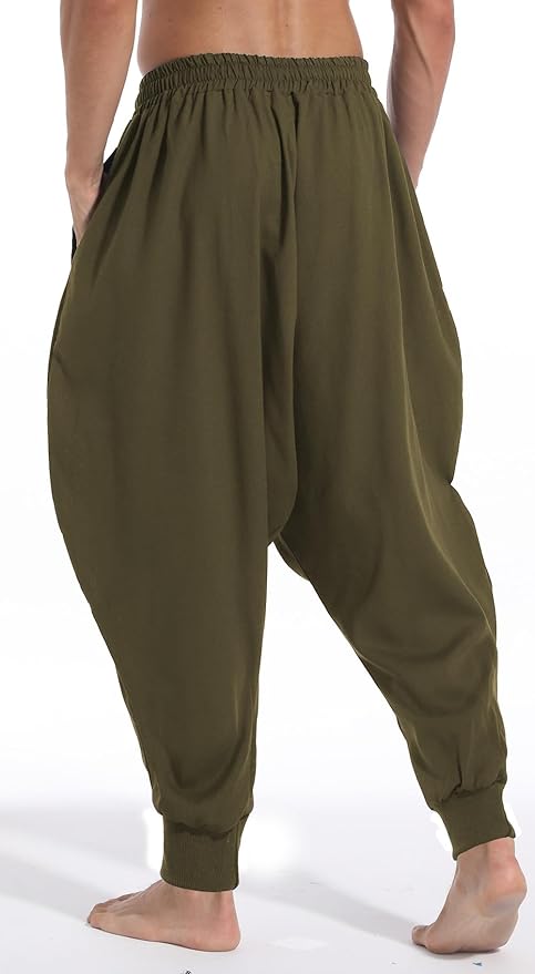 AITFINEISM Men's Drawstring Aladdin Hippie Harem Pants Loose Drop Crotch Trousers