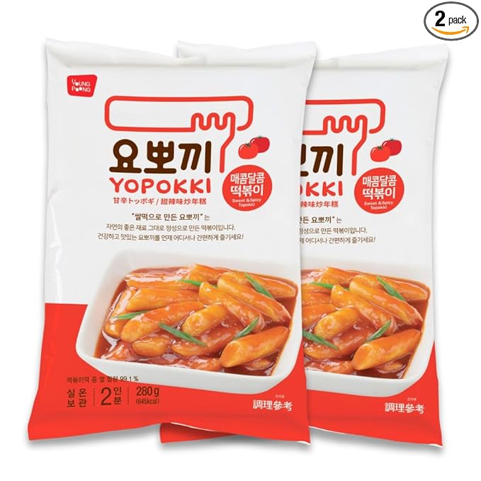 Yopokki Instant Tteokbokki Pack (Sweet Mild Spicy, Pack of 2) Korean Street food with sweet and moderately spicy sauce Topokki Rice Cake - Quick & Easy to Prepare