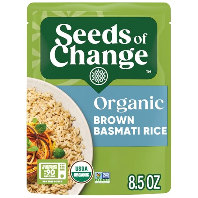 SEEDS OF CHANGE Certified Organic Brown Basmati Rice, Organic Food, 8.5 OZ Pouch (Pack of 12)
