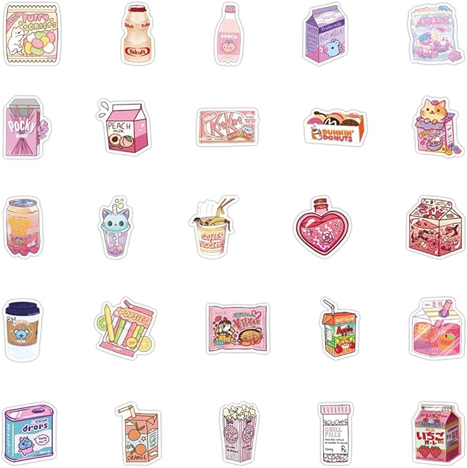 100pcs Cute Snack, Food, and Drink Stickers Set - Kawaii Small Stickers for Teens, Boys, Girls, and Adults