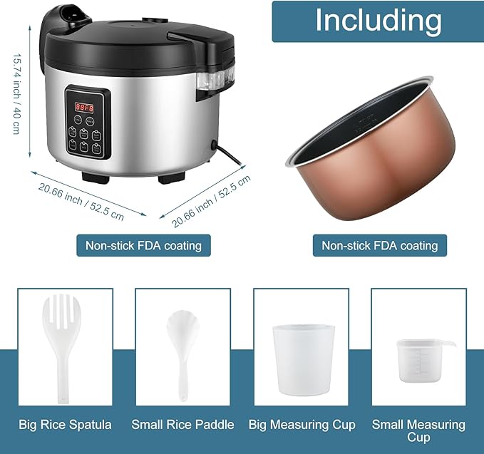 15L/15.8Quart (84 cups cooked rice) Extra Large Commercial Rice Cooker & Food Warmer with Time presetting, 6 Functions, Timer Delay Energy-Efficient for Professional Kitchens,Can preset cooking time