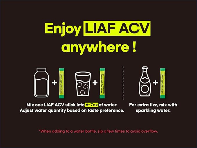 LIAF Apple Cider Vinegar Powder Loaded Tea Packets | Korean Fermented ACV with Mother | Travel Size Instant Dissolving Drink Mix | Sugar Free Energy Boost | Apple Flavor 10 Count