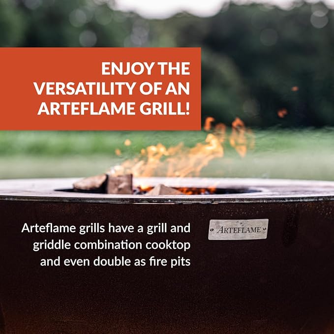 ARTEFLAME Charcoal BBQ Grill, Griddle, and Fire Pit Bundle | Gourmet Outdoor Cooking Essentials | Steakhouse Searing Set (40" Low Euro Base with 9 Grilling Accessories) Made in USA