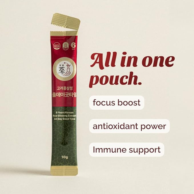 6-Year Korean Red Ginseng Extract Shot, HACCP Certified, Caffeine Free, Formulated with 12+ Traditional Korean Herbal Ingredients -Parent (10sticks, Alldaygoodtime)