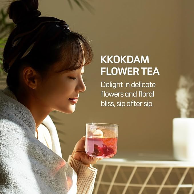 KKOKDAM Tea Gift Set - Siberian Chrysanthemum Blooming Stick Flowers - Fancy Korean Gifts For Tea Lovers - 5 Premium Flower Sticks