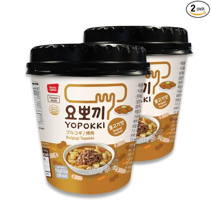 Yopokki Instant Tteokbokki Cup (Bulgogi, Cup of 2) Korean Street food with Bulgogi flavored sauce Topokki Rice Cake - Quick & Easy to Prepare