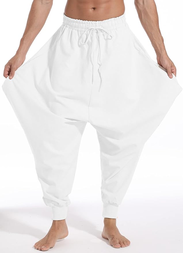 AITFINEISM Men's Drawstring Aladdin Hippie Harem Pants Loose Drop Crotch Trousers