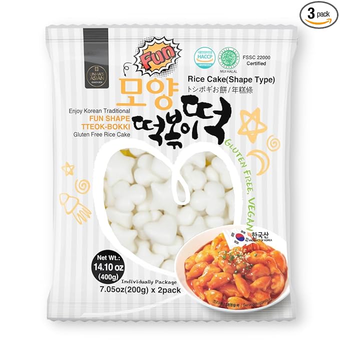 Korean Rice Cake, Tteokbokki, Fun-Shaped & Chewy, 1 Pack (2 Individual Package) Vegan, Non-GMO, Gluten-Free, Easy to Cook, 14.10oz per Pack (1 Pack)