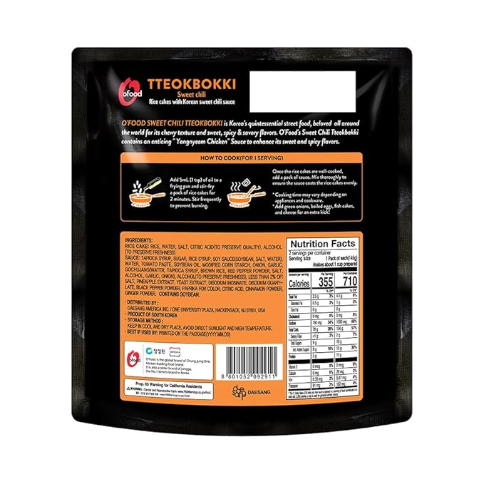 O’Food Tteokbokki Korean Rice Cakes – [Sweet Chili | Pack of 2] – Gluten-Free (Except BBQ), Healthy/ Savory/ Bold/ Fiery, 0 Cholesterol/ 0 Trans Fat/ No MSG/ No Corn Syrup, Spicy Street Snack, Ready in Minutes