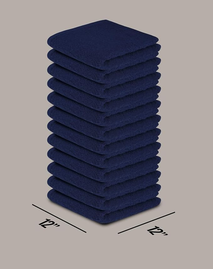 Softolle 100% Cotton Washcloths 24 Pack (12x12 Inches) Soft, Highly Absorbent Washcloth, Face Towels, Wash Cloths for Face, Ring Spun, Bulk Pack (Navy Blue/Grey)