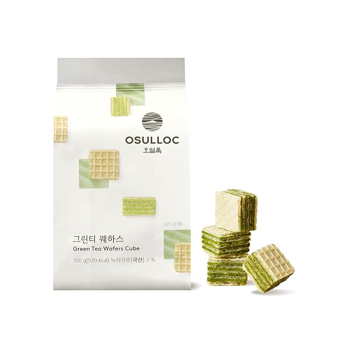 OSULLOC Green Tea Wafers Cookies (3.52oz, 100g) | Korean Matcha Flavored Snacks | Asian Snacks, Premium Tea Food