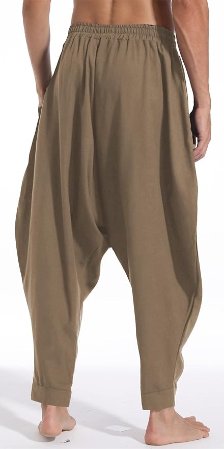 AITFINEISM Men's Drawstring Aladdin Hippie Harem Pants Loose Drop Crotch Trousers