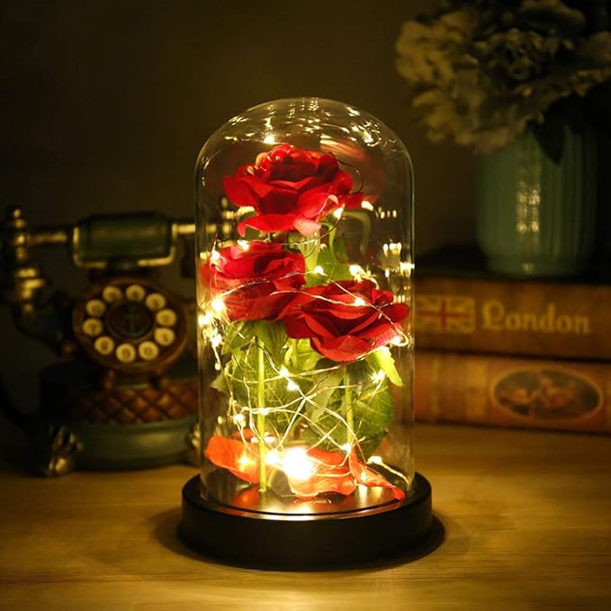 Christmas Flowers Gifts for her,Beauty and The Beast Rose,with 40 Warm White LED Brightness Adjustment,Prime Delivery Flowers Gifts,Anniversary/Thanksgiving/Valentines Gift for Women,Girlfriend,Mom