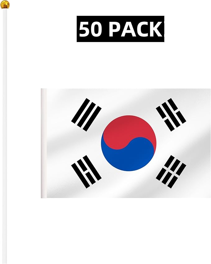 50 Pack Korea Mini Stick Flag, Korean Hand Held Small Miniature Stick Flag, National Country Flag for Party Decorations, Outdoor Decoration, Festival Events Celebration, World Cup, Sports Events, International Festival (Korea)