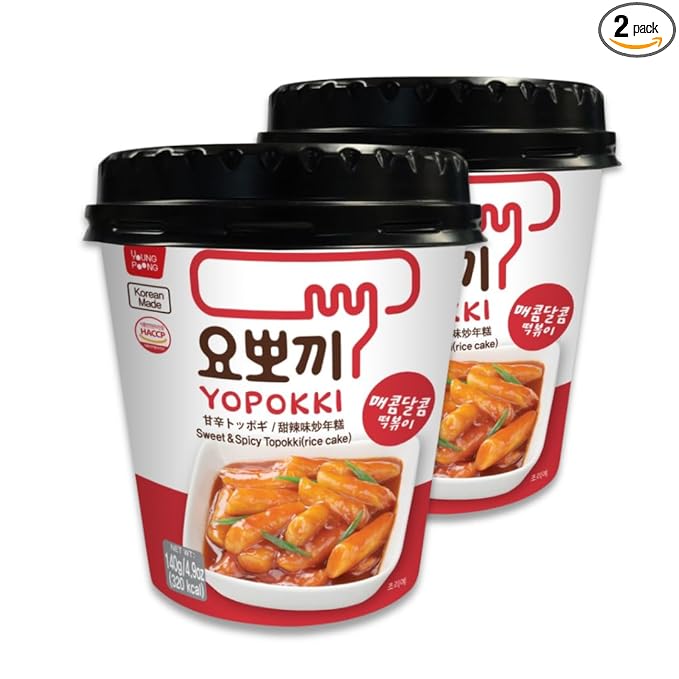 Yopokki Instant Tteokbokki Cup (Sweet Mild Spicy, Cup of 2) Korean Street food with sweet and moderately spicy sauce Topokki Rice Cake - Quick & Easy to Prepare
