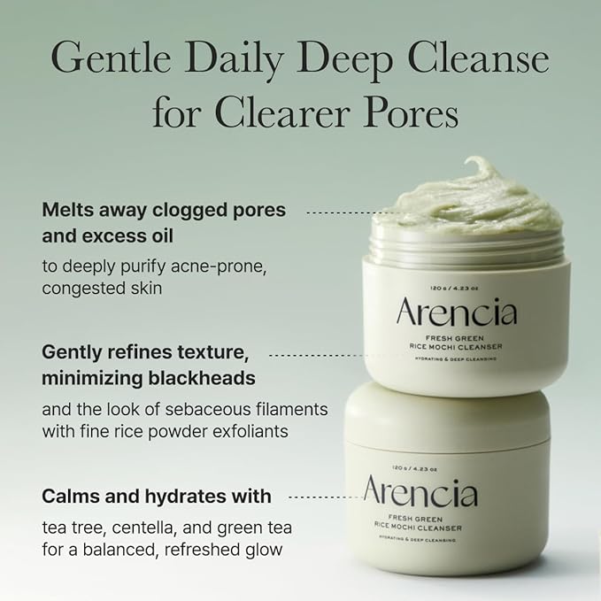 Korean Rice Mochi Face Cleanser - Face Wash, Gentle Scrub All in One for Deep Cleansing, Moisturizing, Pore Minimizing, Acne-Prone Skin, Removing Blackhead with Rice Water & Green Tea