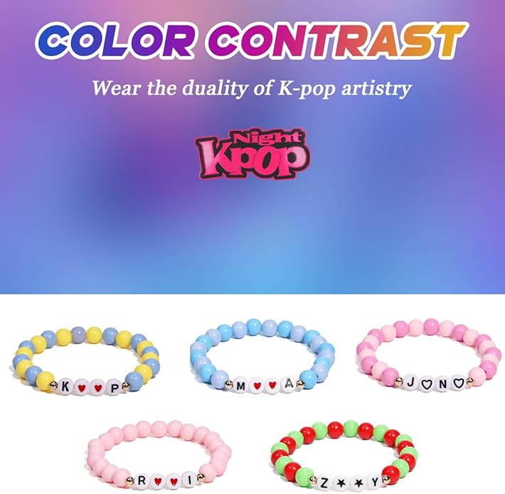 AICase for Kpop Merch Cosplay Inspired Bracelets Outfit Costume 5 Pcs Stackable Stretch Friendship Beaded Bracelets for k pop Merchandise Jewelry Gifts for Fans Women Christmas Stocking_57
