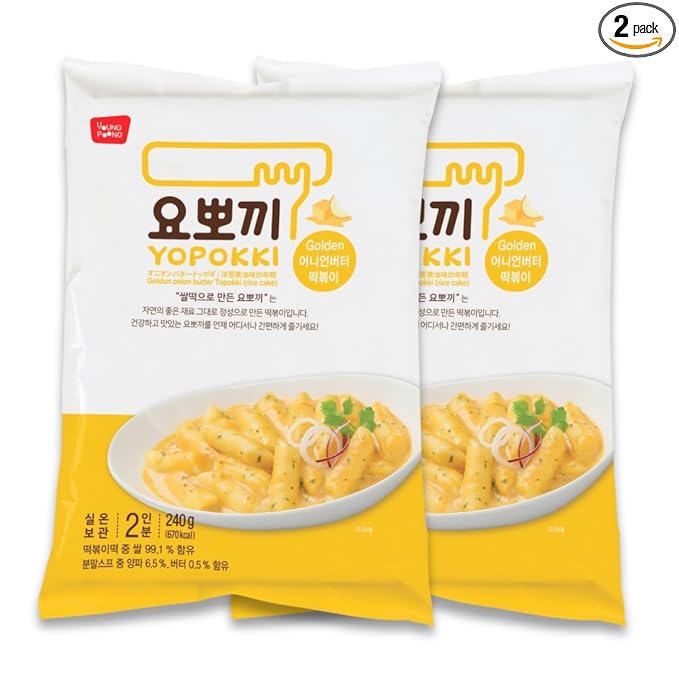 Yopokki Instant Tteokbokki Pack (Onion Butter, 2 Packs) Korean Street food with Onion Butter flavored sauce Topokki Rice Cake - Quick & Easy to Prepare