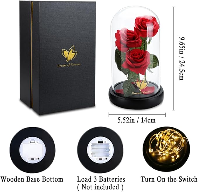 Christmas Flowers Gifts for her,Beauty and The Beast Rose,with 40 Warm White LED Brightness Adjustment,Prime Delivery Flowers Gifts,Anniversary/Thanksgiving/Valentines Gift for Women,Girlfriend,Mom