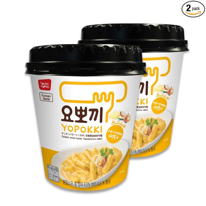 Yopokki Instant Tteokbokki Cup (Onion Butter, 2 Cups) Korean Street food with Onion Butter flavored sauce Topokki Rice Cake - Quick & Easy to Prepare