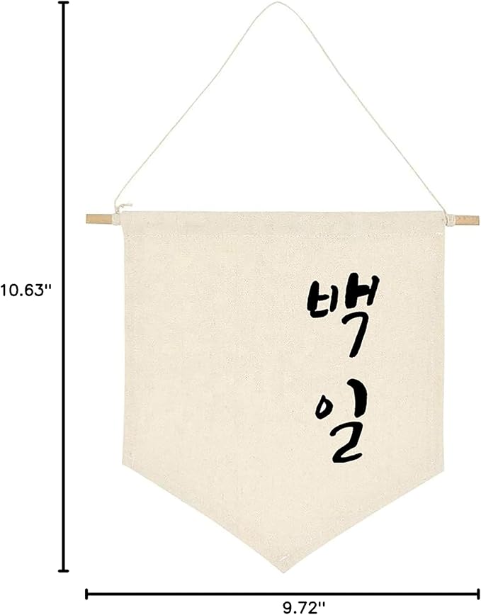ARI MES - Wall Hanging Canvas Flag Banner for 100 Days Celebration, Korean Dohl Decor, Baby Room Banner, 100th Day Decorations, Cute
