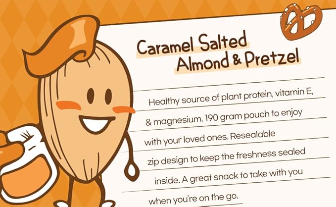 [Official Gilim HBAF] Korean Salted Caramel & Pretzel Almonds Nut Protein Snack | After-School, Lunch, Office, Work, Trip Camping Snack | Pre-workout Snack | Healthy Snacks| Korean Souvenir (Caramel Pretzel 1x190gram)