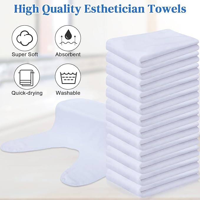 12 Pieces Facial Towels Split Design Soft Esthetician Towels Removing Spa Microfiber Face Cloth for Home Salon Facial Steam Massage and Cleansing(White)