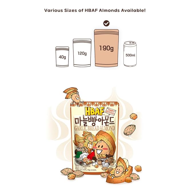 [Official Gilim HBAF] Korean Garlic Bread Seasoned Almonds Nut Protein Snack | After-School, Work, Trip Camping Snack | Pre-workout Snack | Asian Snack Korean Sovenior (Garlic Bread 1x190gram Pack)