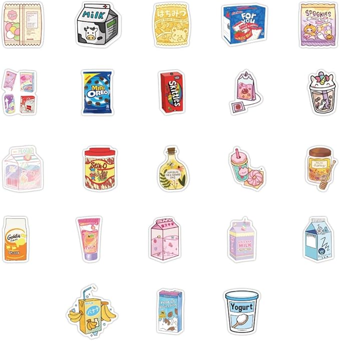100pcs Cute Snack, Food, and Drink Stickers Set - Kawaii Small Stickers for Teens, Boys, Girls, and Adults
