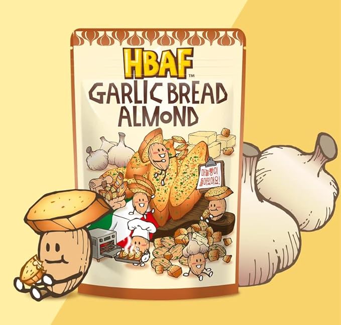 [Official Gilim HBAF] Korean Seasoned Garlic Almonds Nut Snack with Galic Bread Chips | School, Work, Travel Snack | Pre-workout Snack | Asian Snacks (Garlic Bread, 1 x 120 gram pack)