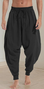 AITFINEISM Men's Drawstring Aladdin Hippie Harem Pants Loose Drop Crotch Trousers