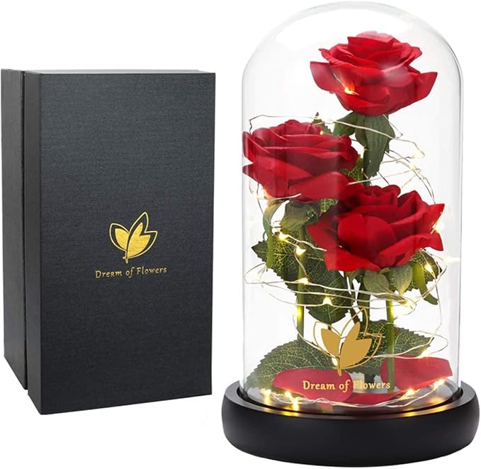 Christmas Flowers Gifts for her,Beauty and The Beast Rose,with 40 Warm White LED Brightness Adjustment,Prime Delivery Flowers Gifts,Anniversary/Thanksgiving/Valentines Gift for Women,Girlfriend,Mom