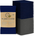 Softolle 100% Cotton Washcloths 24 Pack (12x12 Inches) Soft, Highly Absorbent Washcloth, Face Towels, Wash Cloths for Face, Ring Spun, Bulk Pack (Navy Blue/Grey)