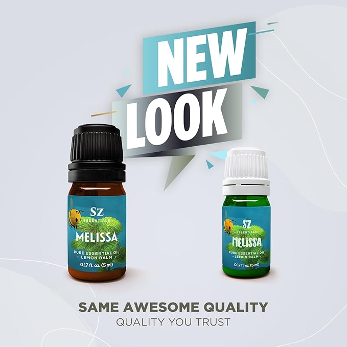 Melissa Essential Oil - Aka Lemon Balm - 100% Pure and Undiluted - Extracted from Melissa Officinalis - Sweet & Fruity Scent with Citrusy Overtones - Therapeutic Grade & Vegan - 0.17oz