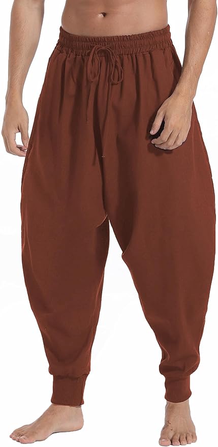 AITFINEISM Men's Drawstring Aladdin Hippie Harem Pants Loose Drop Crotch Trousers