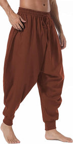 AITFINEISM Men's Drawstring Aladdin Hippie Harem Pants Loose Drop Crotch Trousers