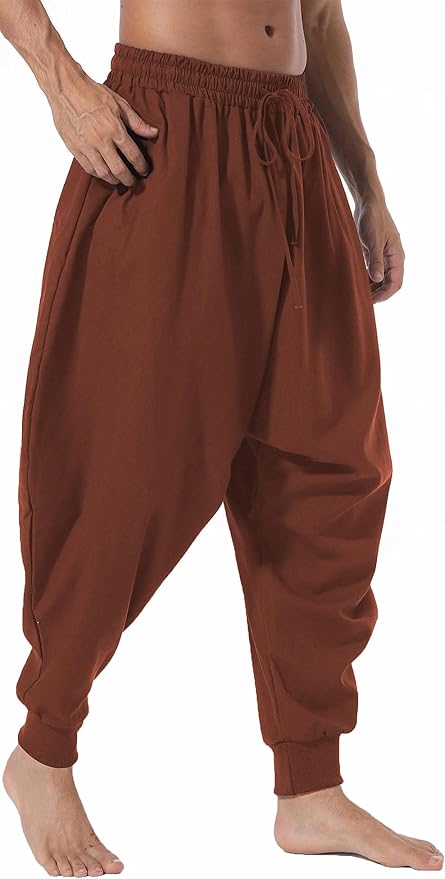 AITFINEISM Men's Drawstring Aladdin Hippie Harem Pants Loose Drop Crotch Trousers