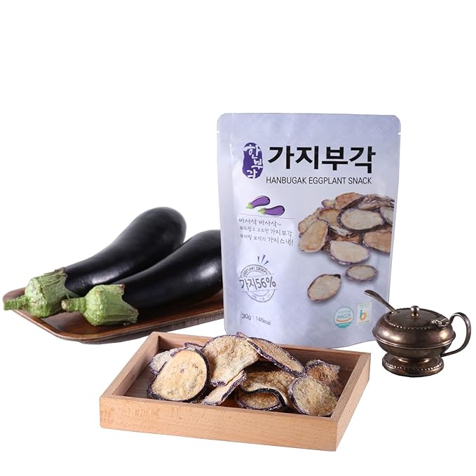 [HANBUGAK] Eggplant Snack, Crispy Eggplant Chips, Eggplant Bugak, Korean Traditional Snack, No Artificial Preservatives, 5.29 oz (1.05 oz X 5ea)
