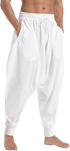 AITFINEISM Men's Drawstring Aladdin Hippie Harem Pants Loose Drop Crotch Trousers
