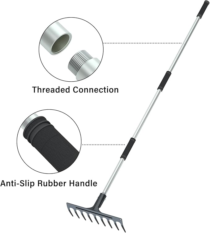 5.5FT Garden Rakes with Anti-Slip Grip Handles for Various Gardening Tasks