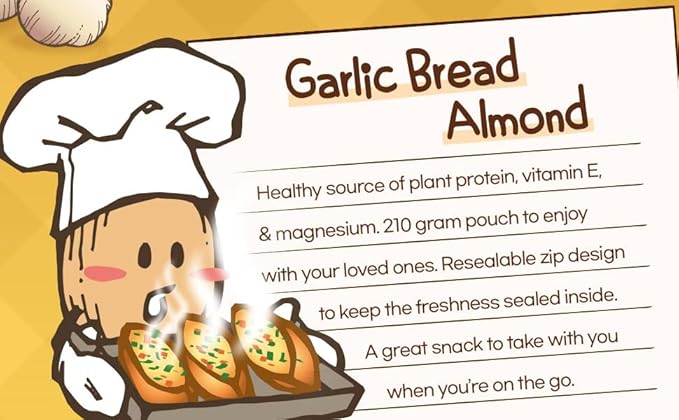 [Official Gilim HBAF] Korean Garlic Bread Seasoned Almonds Nut Protein Snack | After-School, Work, Trip Camping Snack | Pre-workout Snack | Asian Snack Korean Sovenior (Garlic Bread 1x190gram Pack)