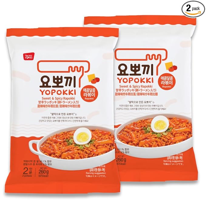 Yopokki Instant Rabokki Pack (Sweet Mild Spicy, 2 Packs) Korean Street food with sweet and moderately spicy sauce Ramen Noodle Topokki Rice Cake - Quick & Easy to Prepare