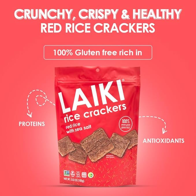 Rice Crackers - Gluten Free Snacks - Deliciously Light and Airy Crunch - Allergen-Friendly, Vegan, Non-GMO, FODMAP Friendly, Seed-Oil Free, Red Rice Sea Salt flavor - 3.53 Ounce Bag (Pack of 8)